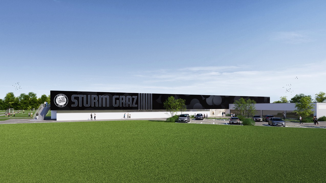 Sturm Trainingszentrum Graz — Ansicht der Fassade vom Trainingsplatz
